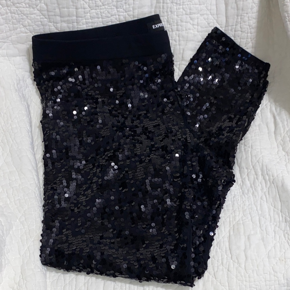 Express Black Sequin Leggings